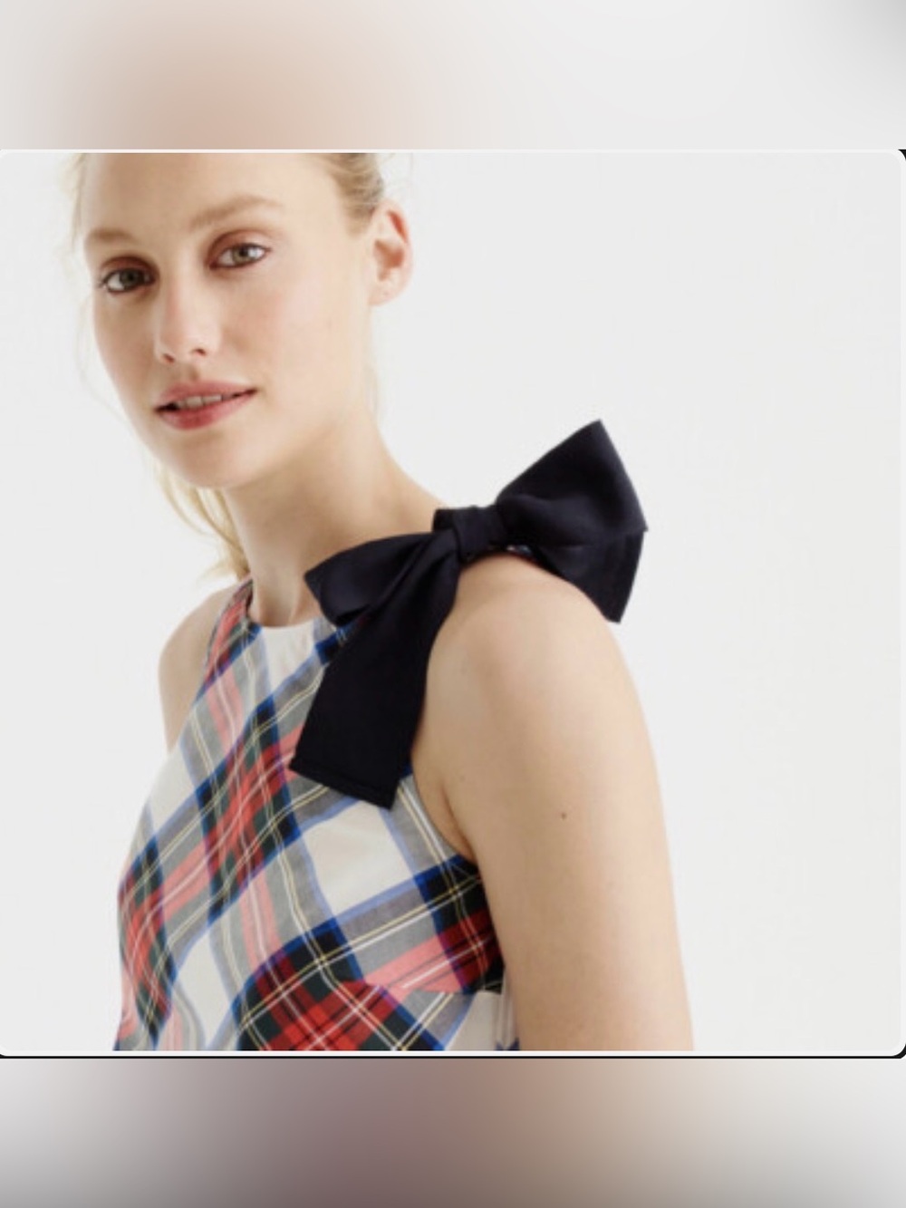 J Crew Bow-Shoulder Sleeveless Top Featuring Diagonal Tartan Plaid - Sz 10
